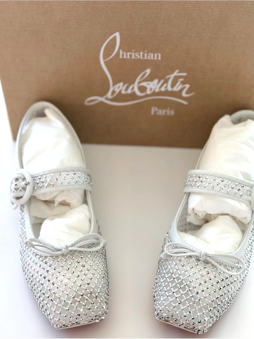 Christian Louboutin Mamastrapitina Crystal Mesh Ballet Flats